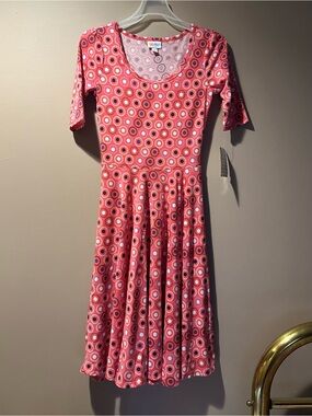 NWT Retired LuLaRoe Coral Flower Circle-Print A-Line Dress XS Extra Small